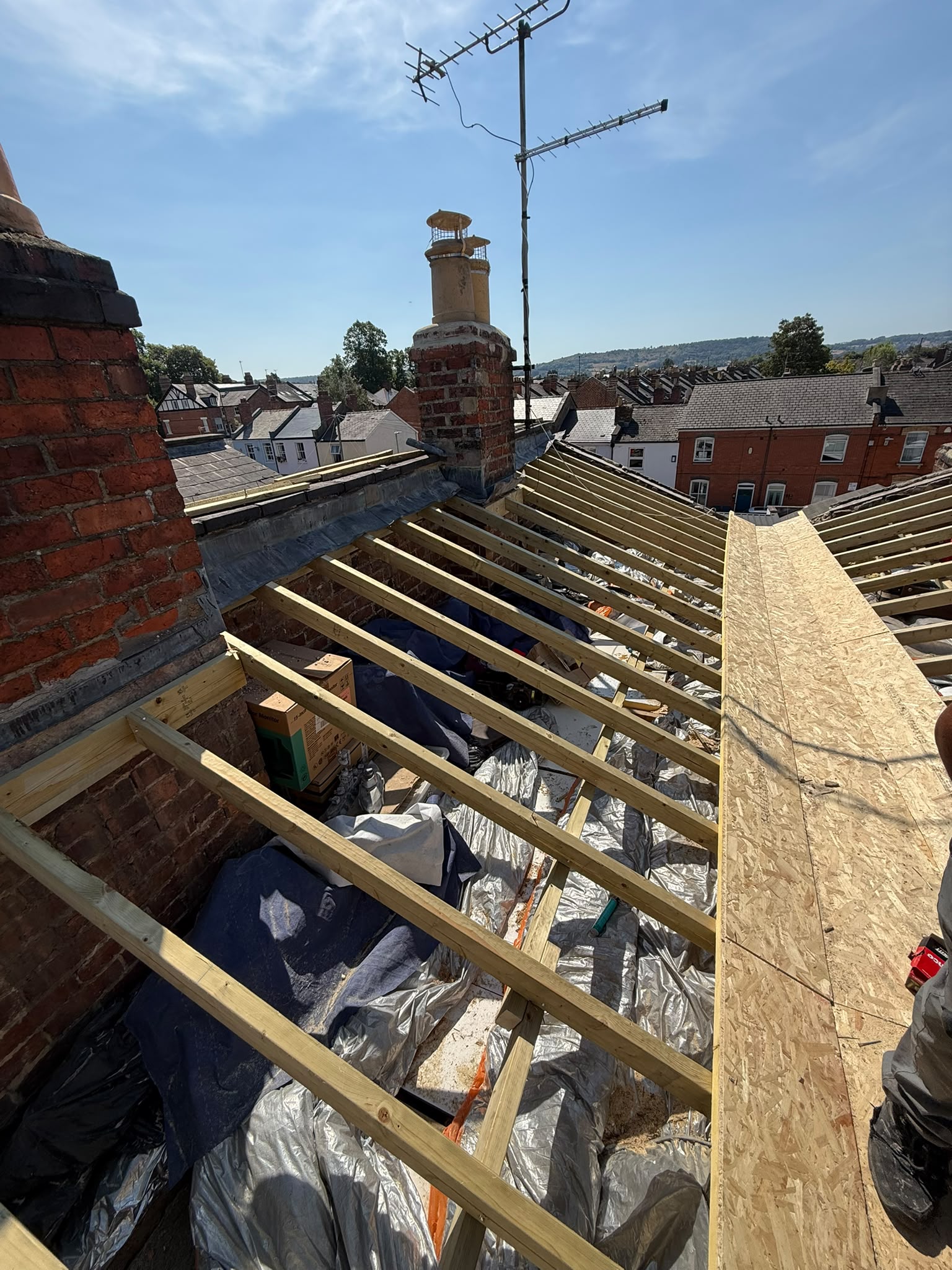 Roof stripped back to its timber structure