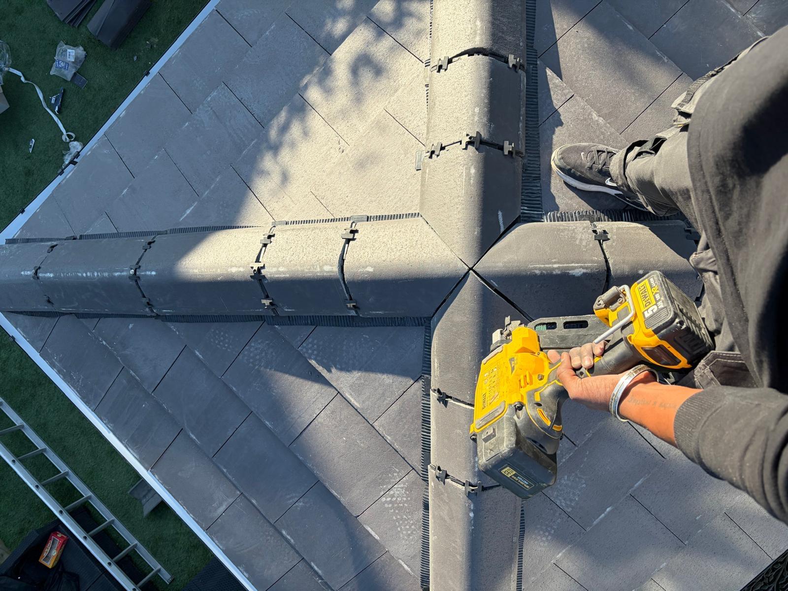 Ridge detail during roof installation